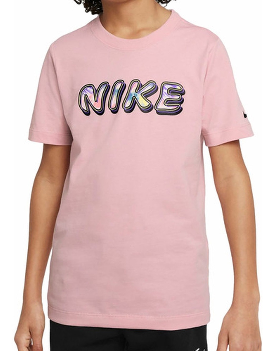 Nike Kids Pink Short Sleeve Tee with Multicolor Bubble Logo